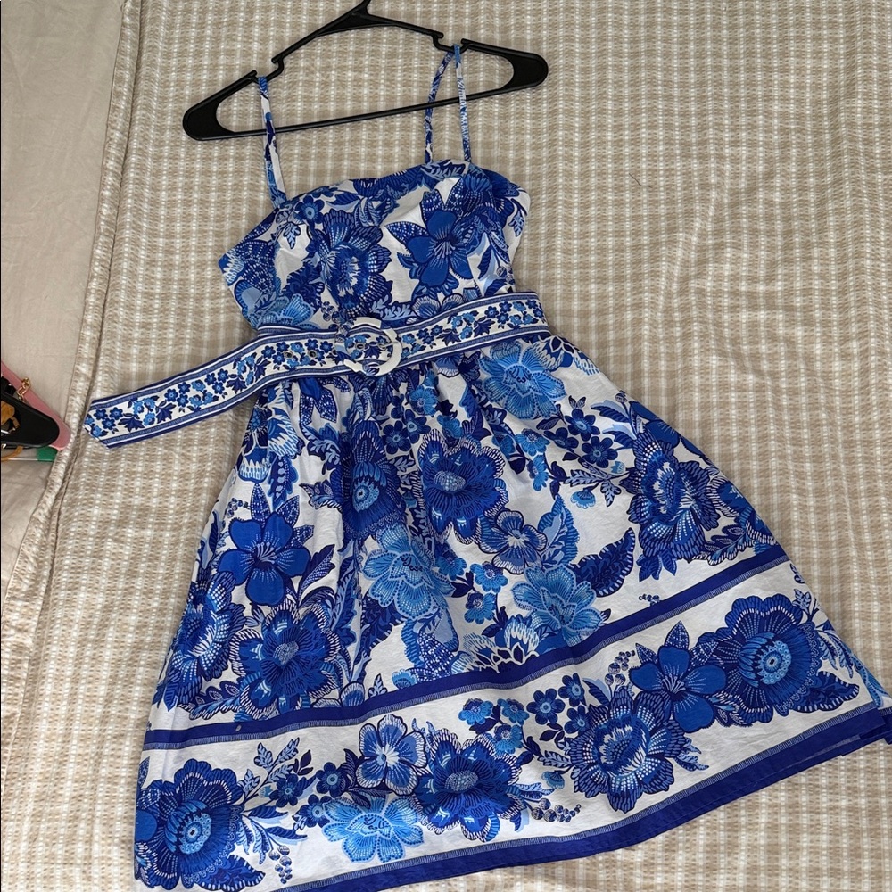 Floral Blue and White Cocktail Dress